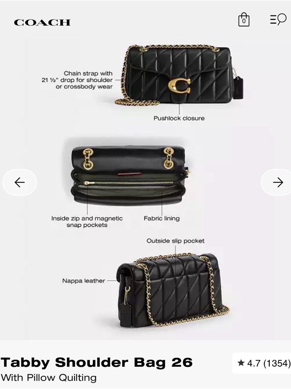 Coach Tabby Shoulder Bag 26 in Black with Gold Chain